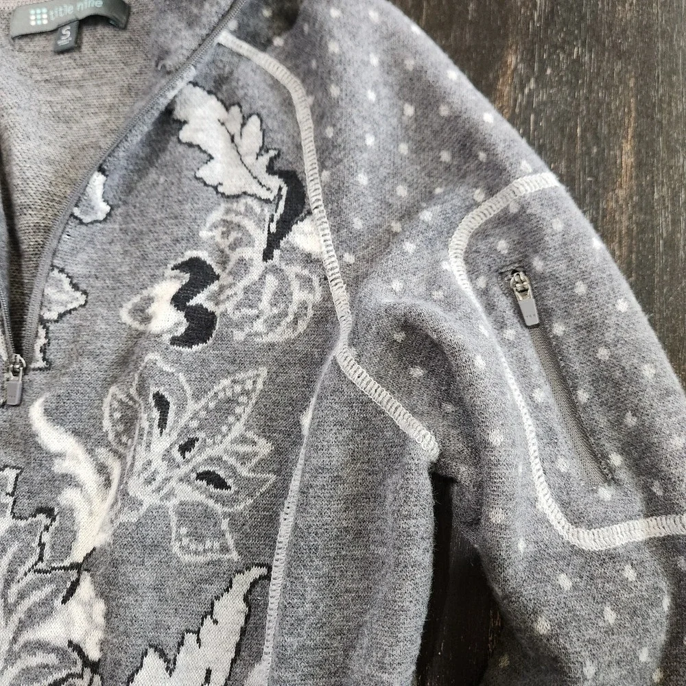 Title Nine Women's S Merino Wool Blend Quarter Zip Pullover Sweater Grey Nordic